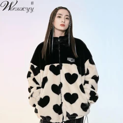 Zimowa kurtka koreańska, z zamkiem błyskawicznym ze sztucznego futra z wełny jagnięcej damska luźny czarny na co dzień biały krótki płaszcz z płaszcz z futra króliczego