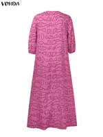 VONDA Plus Size Ruffled Women Bohemian Vestidos Autumn Long Maxi Robe Print Party Elegant 3/4 Sleeve Casual Loose Dress 5XL - Image 5