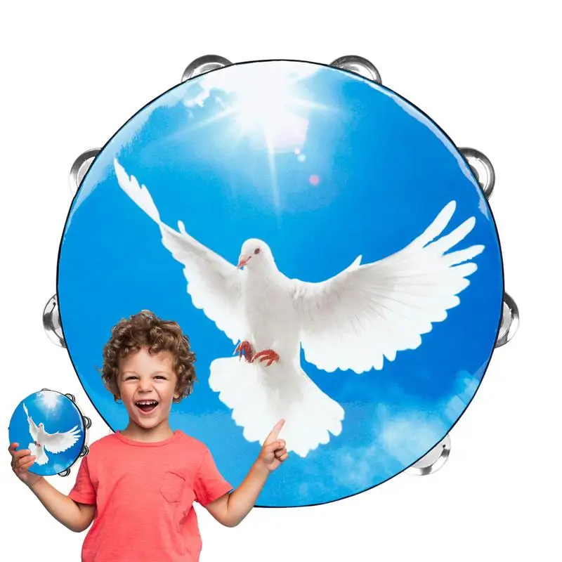 

10 Inch Hand Held Tambourine Bird Double Layer Hand Shaking Tambourine Solid Wood Tambourines Musical Instrument