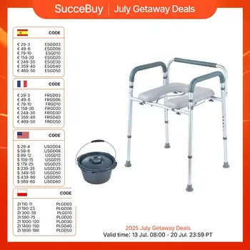 VEVOR Sedia da toilette, Comodino con Seduta e Braccioli Imbottiti, Altezza Regolabile su 7 Livelli, Secchio Rimovibile da 5,8 Litri, Capacità di 350 LBS 1