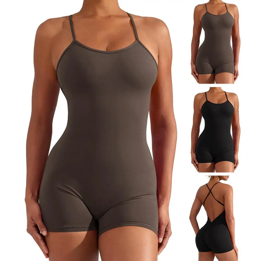 

Anti-squat Exercise Romper Stylish Women's Summer Yoga Romper with Back Design High Elasticity Soft Breathable Fabric for Beach