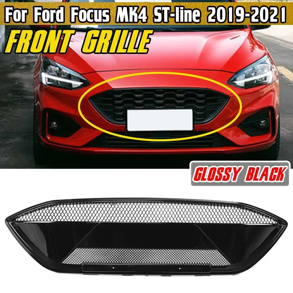 

High Quality Car Front Upper Grille RS Style Front Radiator Racing Grills For Ford Focus MK4 ST-line 2019 2020 2021 Body Kit