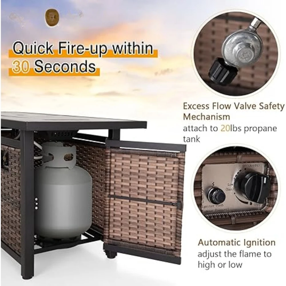 56 INCH Propane Fire Pit Outdoor Fire Table,with Glass, Lid, Garden, CSA Certification,50,000 BTU Gas Pit Table