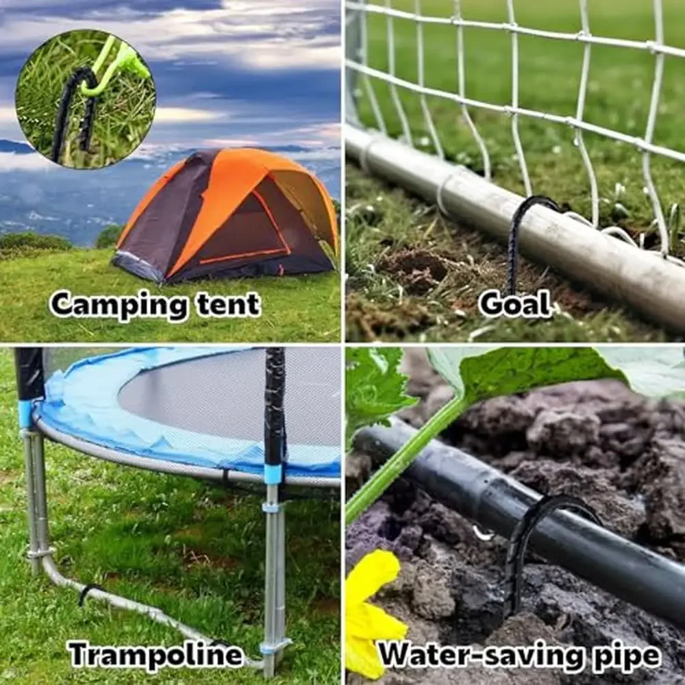 12-Inch Steel J-Hook Ground Stakes Rustproof Garden Tent Anchors Multipurpose Fence Accessories