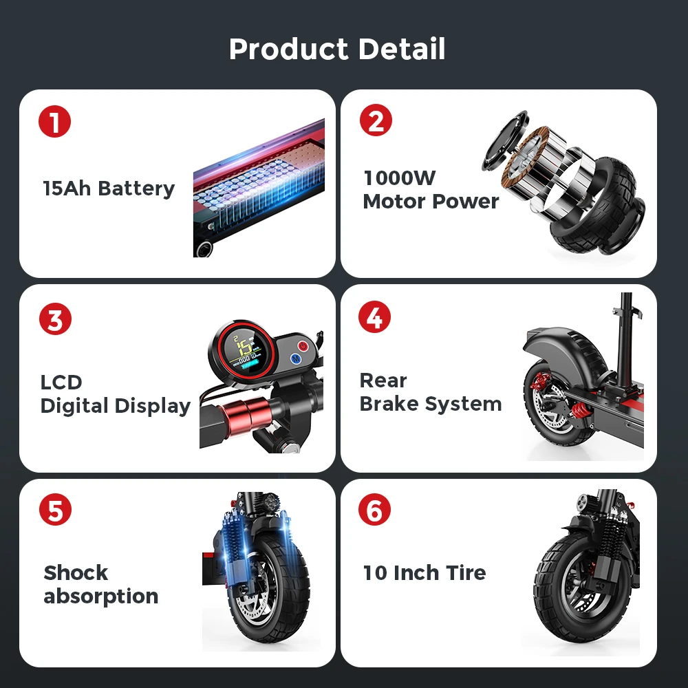 iScooter 1000W Powerful Electric Scooter iX5 Electric Scooters For Adults  45KM/H Electric Kick Scooter 10 inch Off Road Scooter - AliExpress