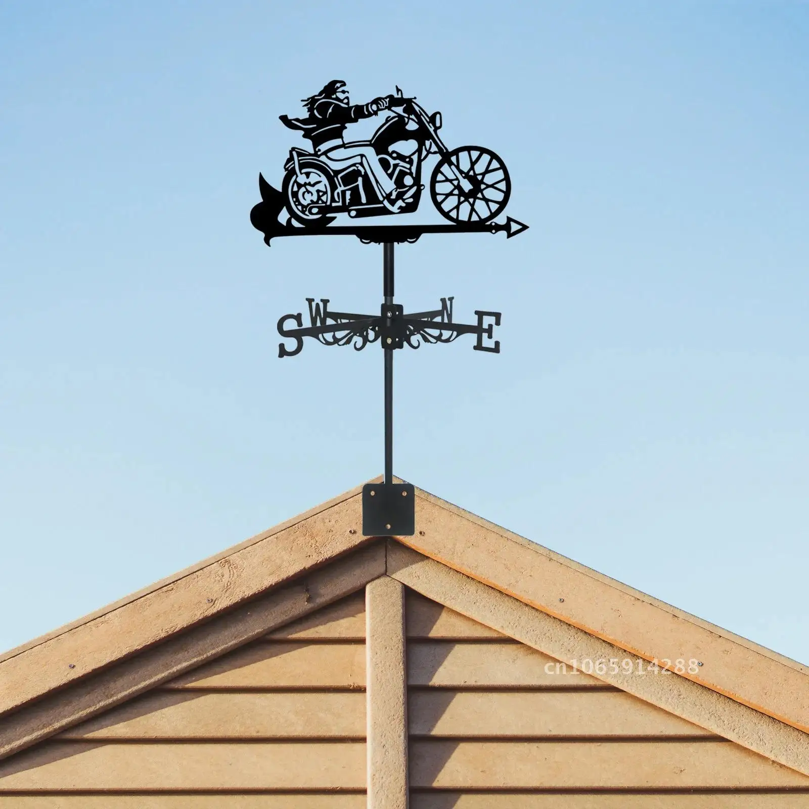 Motorcycle Weathervane Silhouette Art Yard Metal Motorcyclist Wind Roof For Black Building Decorations Vane Outdoors Garden