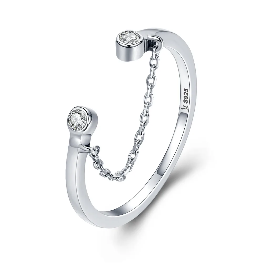 Elegant Adjustable Sterling Silver Zircon Open Ring