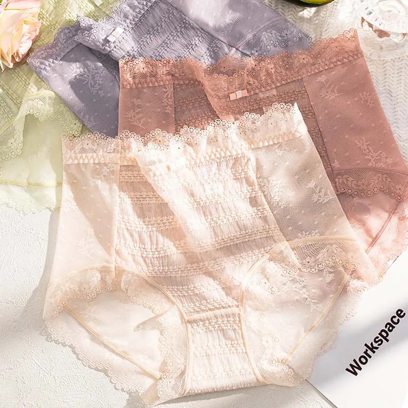 

Roseheart Women Green Skin Cotton Bottom Lace Mesh High Waist Panties Underwear Lingerie Sexy Women Briefs Underpants Plus Size