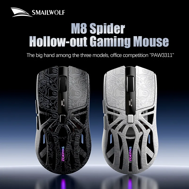 Mouse sem fio Bluetooth SMAILWOLF M8, mouse para jogos e-sports com base de carregamento RGB de três modos, escritório de jogos leve PAW3311