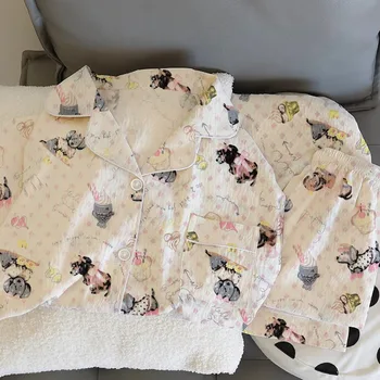 Harajuku نمط Kawaii متعة طباعة المرأة منامة مجموعة خريف شتاء جديد 2025 طويلة الأكمام ملابس منزلية حلوة لطيف موضة لينة منامة 6