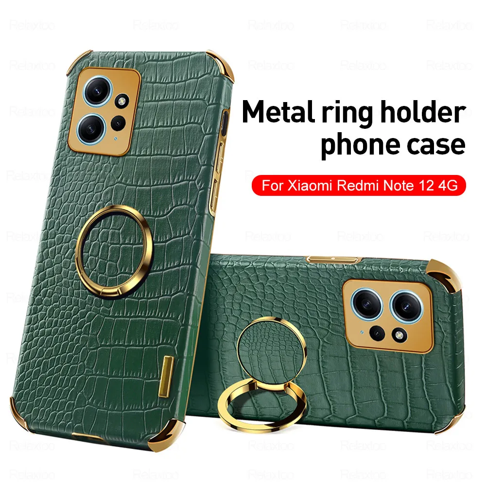 Placage caméra étui en cuir antichoc pour Xiaomi Redmi Note 12 4G Redmy Note12 23028RA60L support magnétique Coque de couverture en Silicone_voghion.com