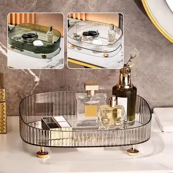 Large Capacity Makeup Perfume Organizer Transparent Anti-slip Countertop Organizer with Gold Stand Cosmetics Desktop Storage Box 1