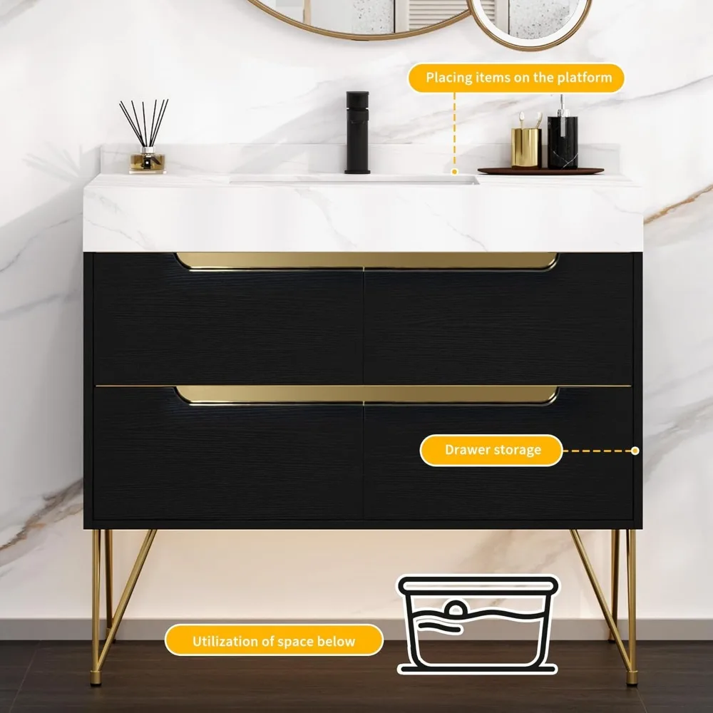 36 Inch Bathroom Vanity with Sink, Bathroom Cabinet with White Sintered Stone, Bathroom Sink Vanity, 4 Drawers Soft Close System 5