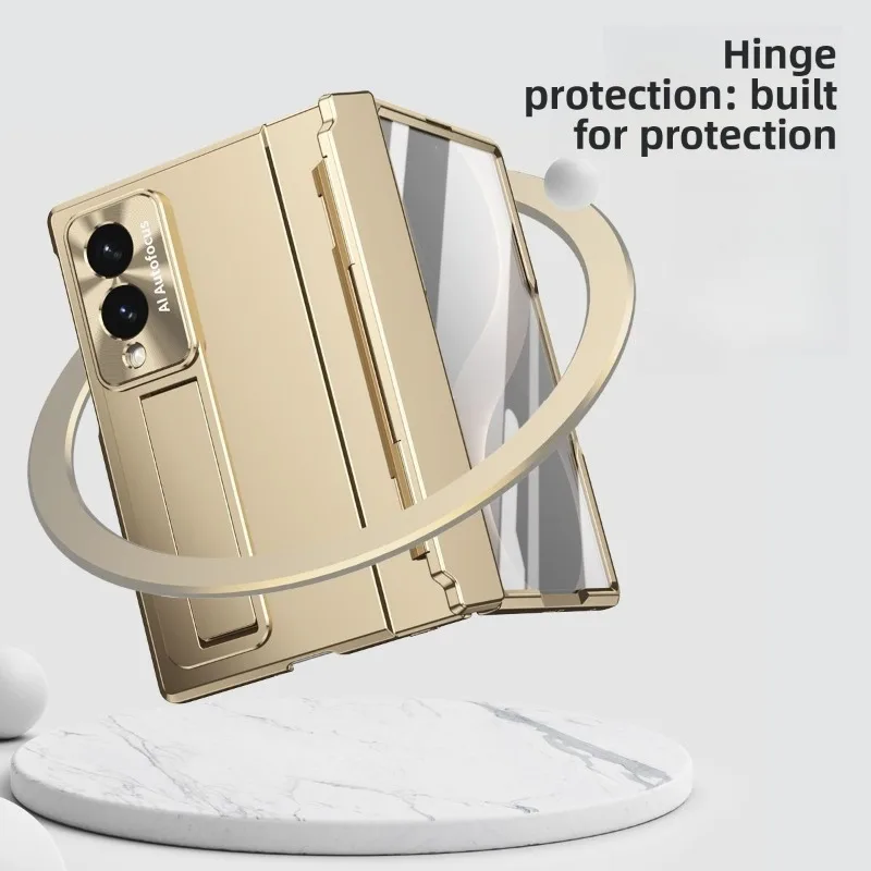 Wide Protective Case with Built-in Magnetic Screen Protector and Textured Metallic Finish - Shockproof and MagSafe Compatible