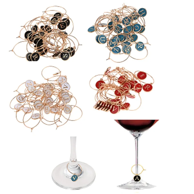 26Pcs Alphabet Letters Wine Glass Marker Drinking Glass Identification Tag Cup Label Decorations for Bar Party Wedding Supplies