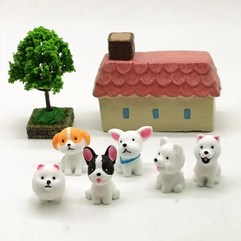 Mini Dog Puppy Cartoon Animal Figurine Cake Decoration Resin Craft Fairy Garden Decor