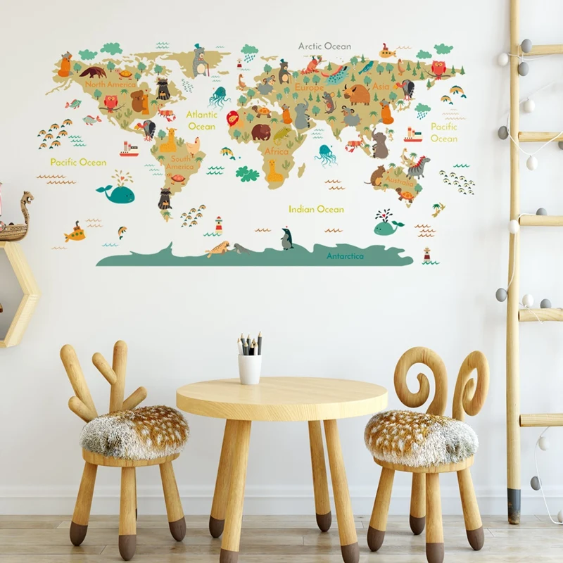 World Map Wall Sticker Kids Bedroom | Wallpaper Kids Room World Map
