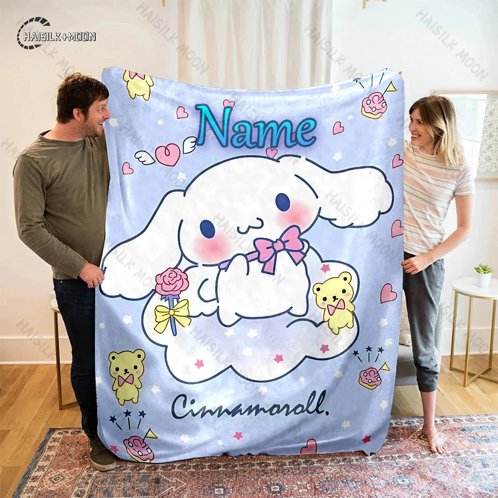 Custom Name Personalized Blanket Sanrio Cinnamoroll Fluffy Soft Flannel Sofa Adult Blanket Office Lunch Break Blanket Kid Gift 3