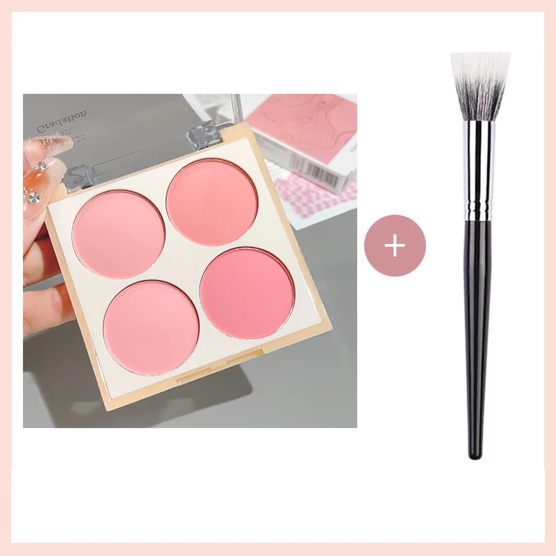 Blush fosco de 4 cores, rosa pêssego, pó de blush coral, blush coreano de baixa saturação, pode aclarar, criar tridimensional