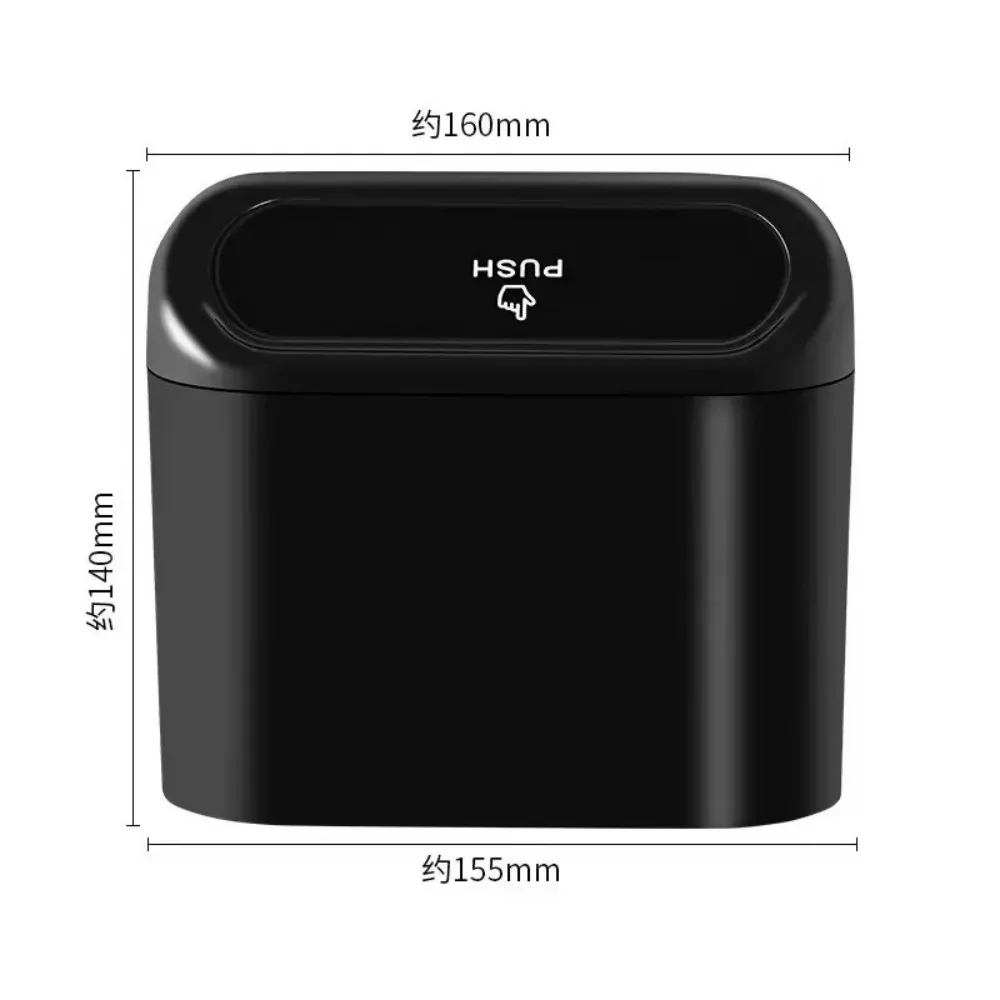Black ABS Car Trash Can with Lid for Vehicle Storage