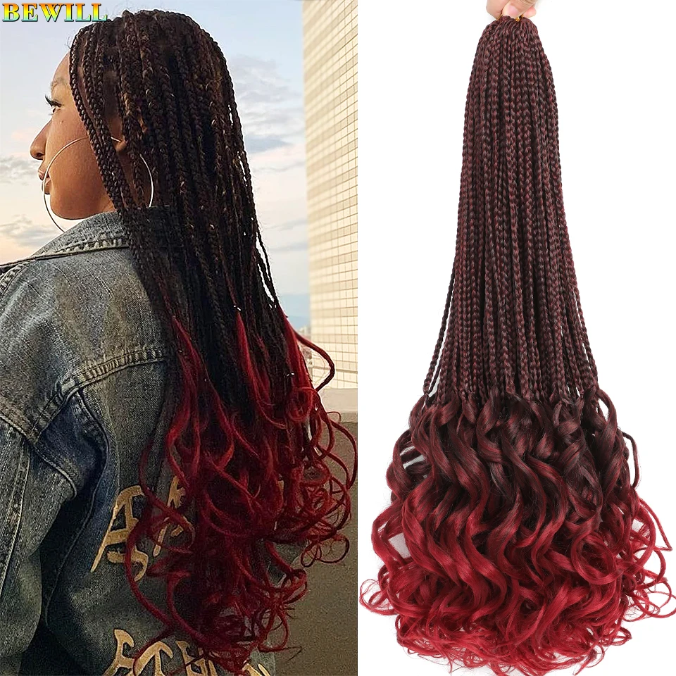 French Curl Braids 14 18 24 Inch Goddess Braiding Hair Pre Looped Synthetic French Curl Box Braids Crochet Hair With Curly Ends