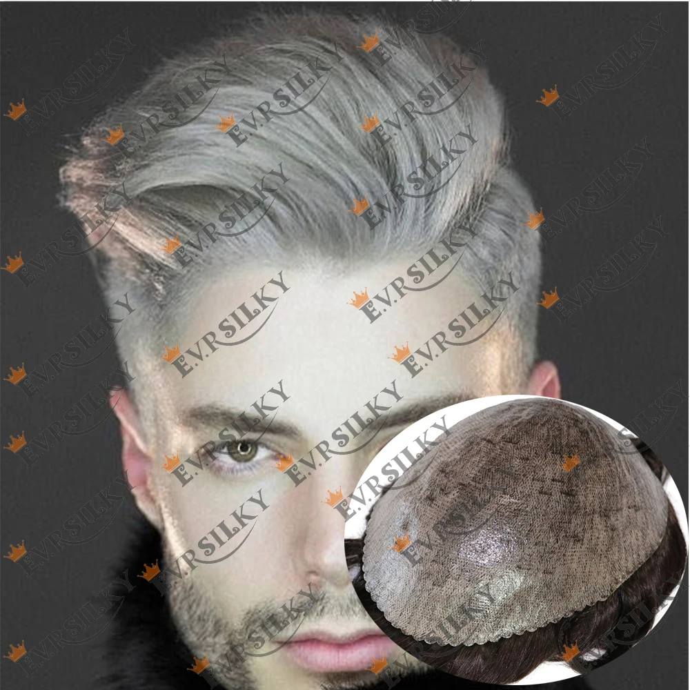 Human Hair Toupee Natural Hairline Super Durable Mens Toupee Blonde Grey Black 1B40 1B80 Human Hair Wig Thin Microskin Full PU Capillary Prosthesi