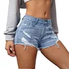 Women's High Rise Light Blue Distressed Jean Shorts | Summer 2025 Stretch Raw Edge Hot Pants | Y2K Vintage Slim Fit Short Shorts