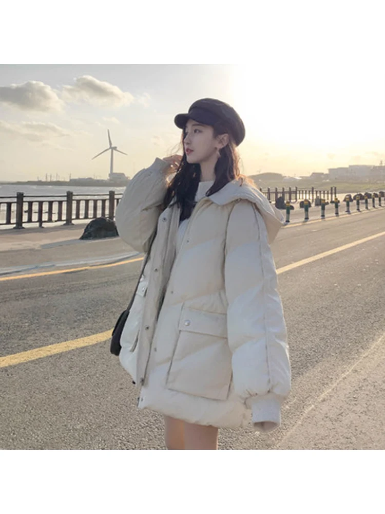 

Korean Loose Puffer Jacket Down padded Oversize Women's Short Winter Female Coat Thickened Parka Harajuku bread Outerwear Hood