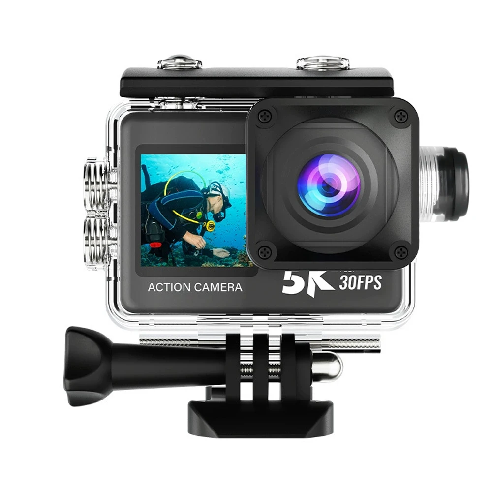 NCZOBOE 액션 카메라 5K 30FPS EIS 48MP Wi-Fi 듀얼 스크린 170도 8배 줌 프리 레코드 30M 방수 스포츠 카메라