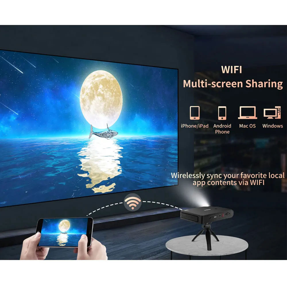 휴대용 야외 3D 영화 프로젝터, DLP WIFI 150 인치 스크린, 풀 HD 홈 시어터 시네마, 신상 미니 포켓 프로젝터