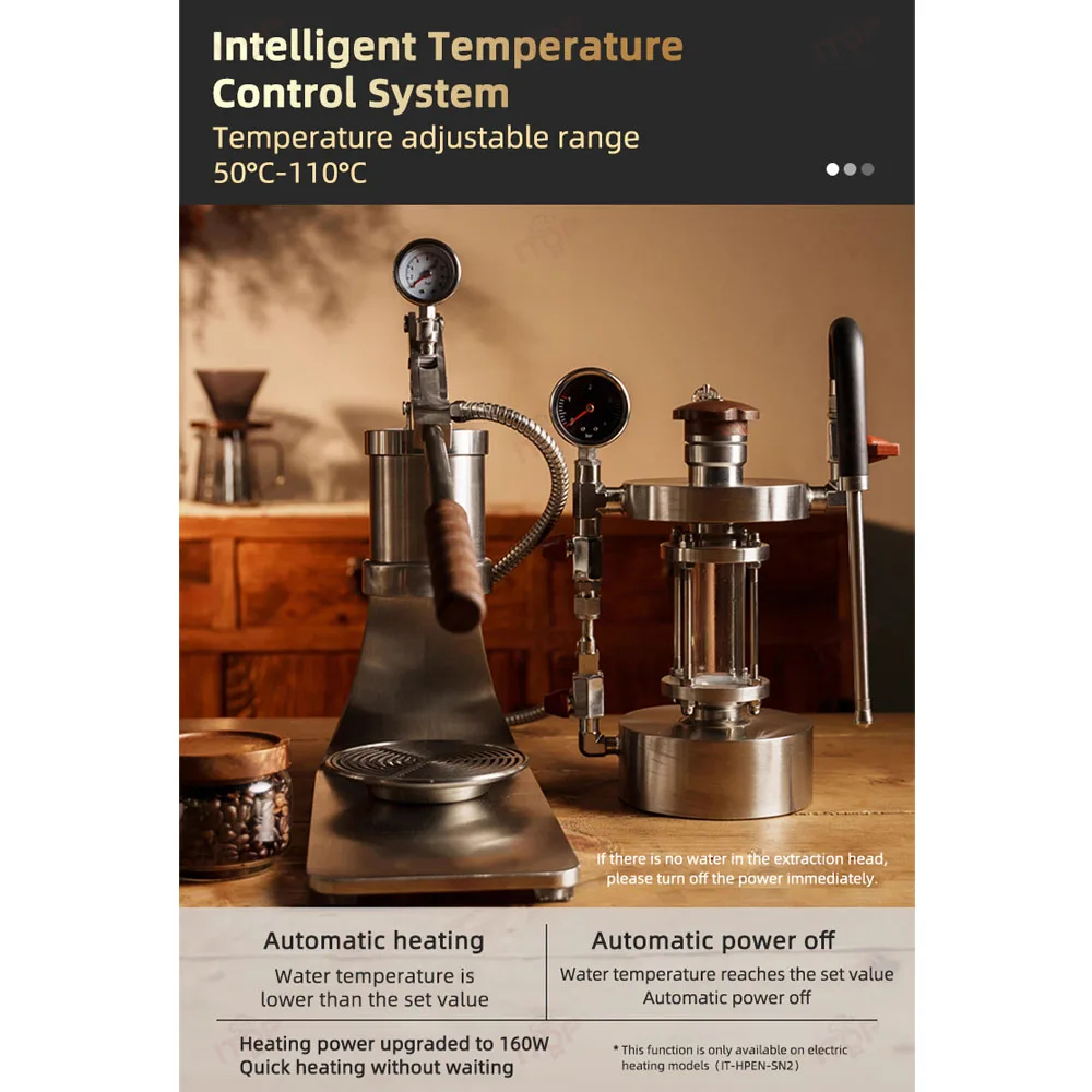 ITOP IT-HPEN-SN Lever Espresso Machine 304 Stainless Steel Cavity Capacity 100ml Pressure 1-16 Bar 160W PID Heating