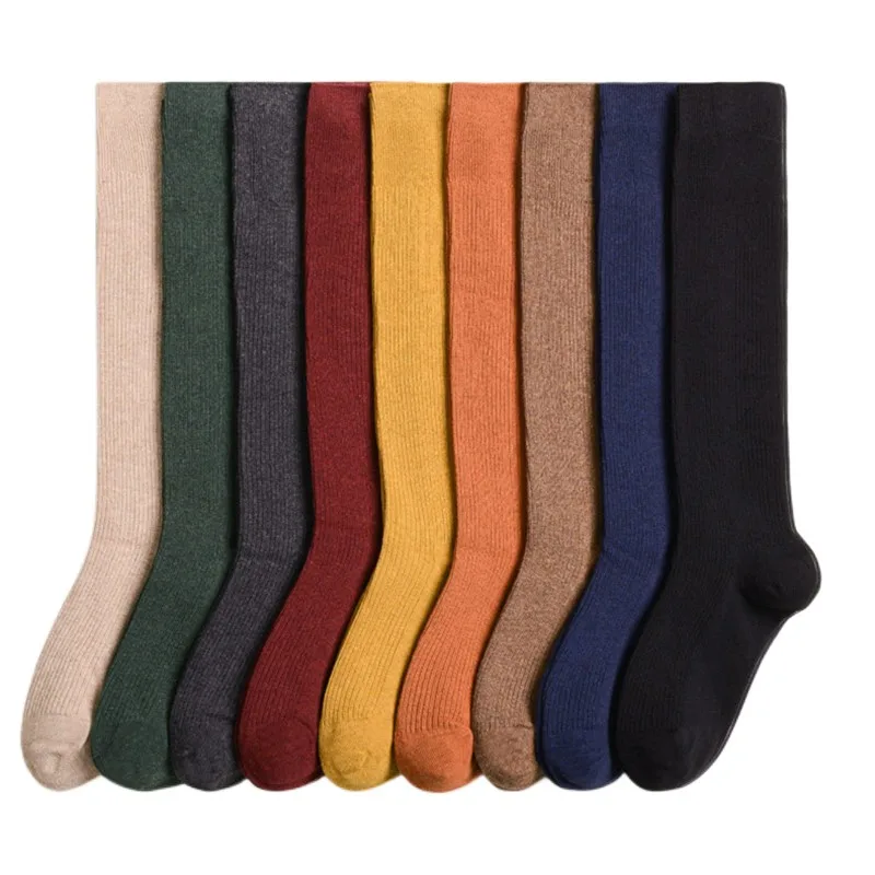 

Autumn Winter Socks for Girls Fashion Kawaii Long Socks Warm Thick Socks Cotton High Tube Stockings Female Solid Color