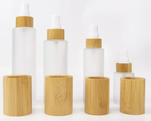 

Wholesale 30ml 50ml 100ml 120ml bamboo glass bottles with bamboo sprayer cap for cosmetics 20ml 40ml 60ml 80ml 150ml