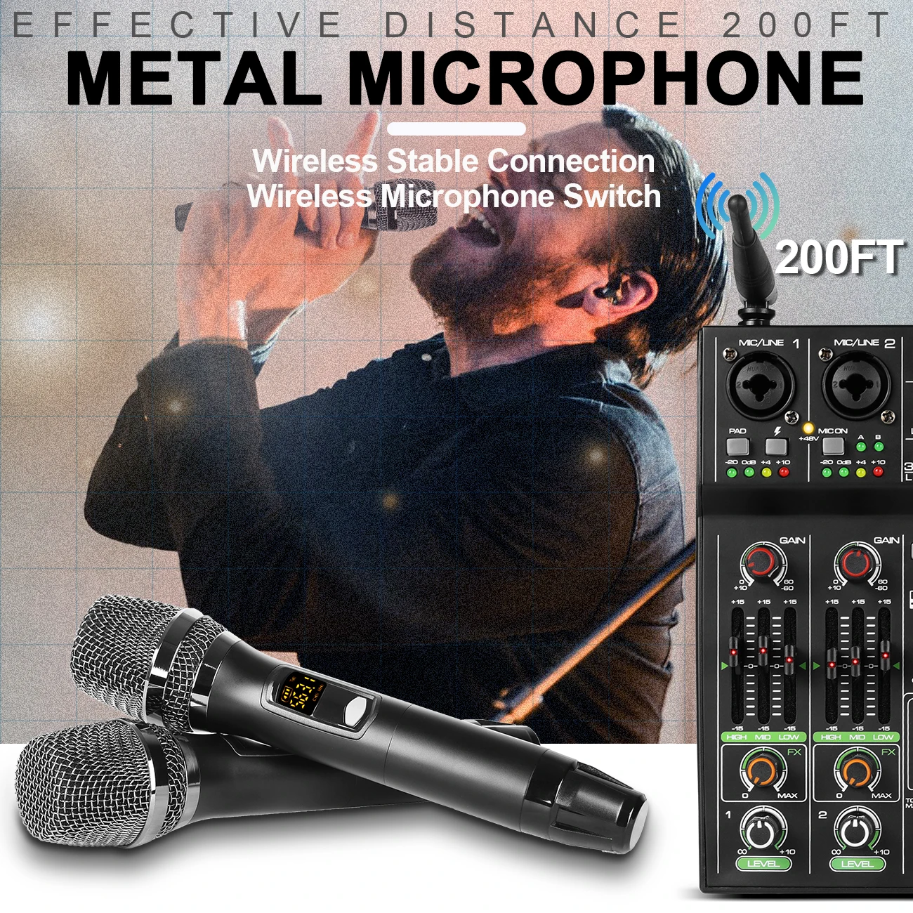 Audio Mixer 4 Channel High Power Amplifie Sound mixing with Microphone Depusheng UF4-M Digital Board Console for Karaoke Stage audio mixer