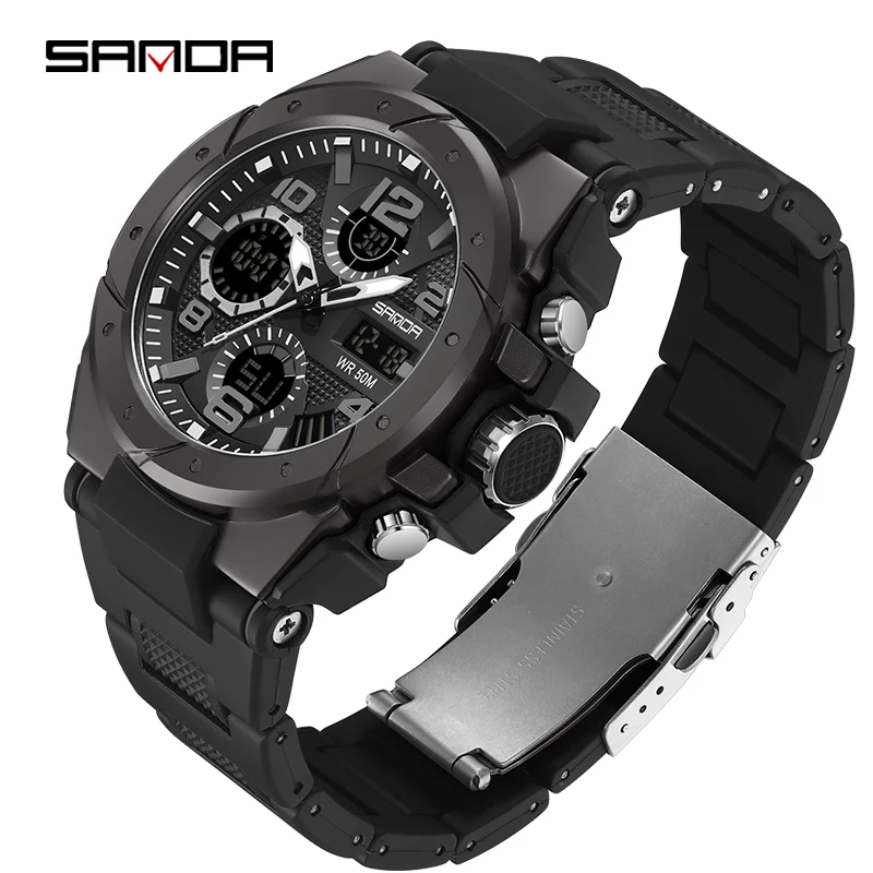 

SANDA Top Luxury Brand Military Men Sport Watch Waterproof Quartz Wristwatch Stopwatch Alarm LED Light Digital Mens Sports Clock