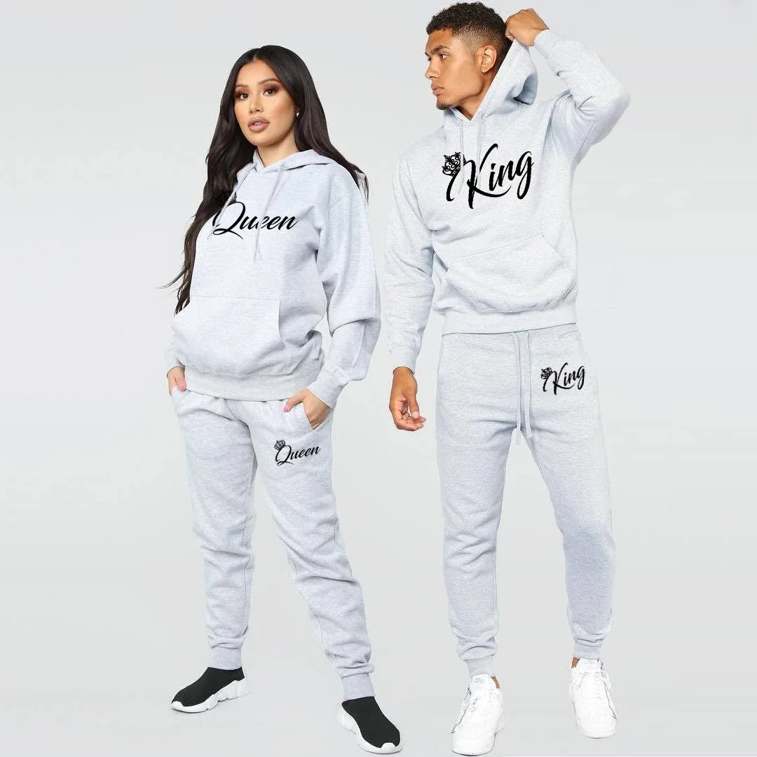2022 Printed Long Sleeve Hoodies Set Printed Queen King Lover Couple Sweatshirt Plus Size Hoodies Trend Couple Tracksuit S-4xl