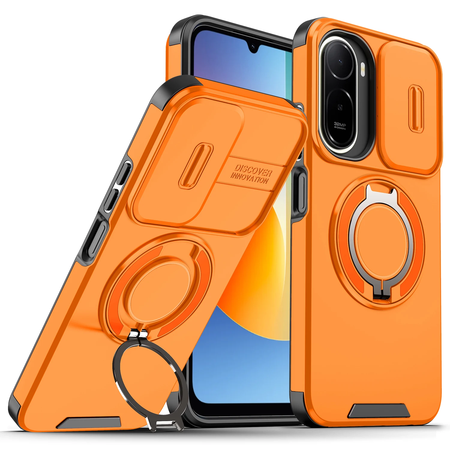 Enhanced Armor Case with Slide Lens Protection and Magnetic Ring Holder