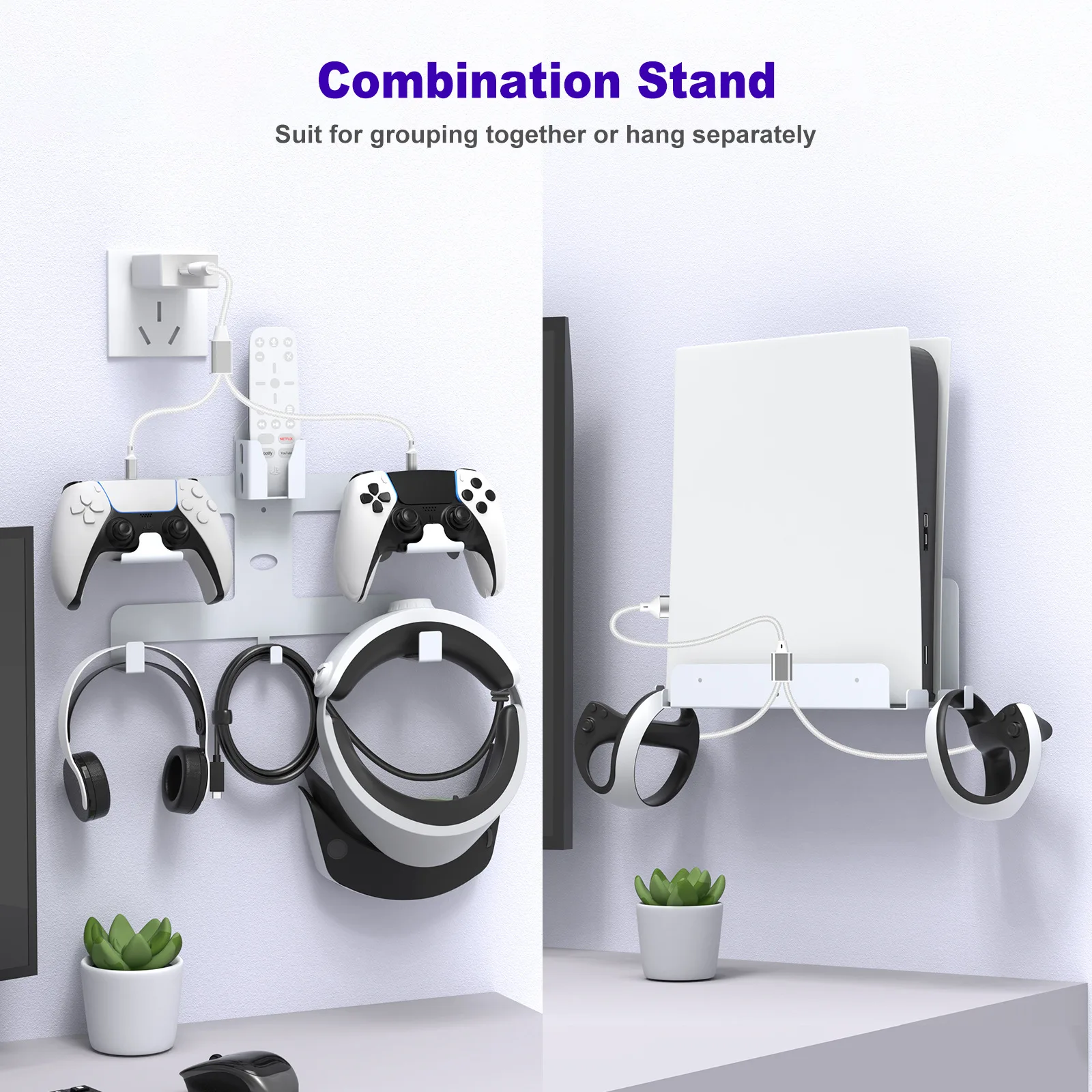 For PS5 VR2 full series wall storage rack+cable simultaneously store the host helmet handle earphone accessories set
