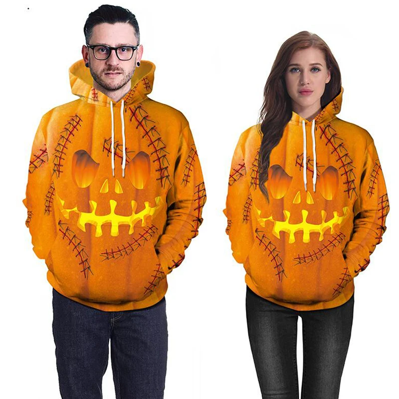 

Halloween Carnival Stage Costume Pumpkin Funny Street men's Coat Colored Elk Christmas Animal Print Couple Wear Hooded Sweater