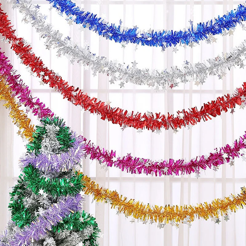 

2024 Christmas 2M Gold Wire Garland Tinsel Hanging Rattan Christmas Tree Ornament Decoration Xmas Colorful Ribbon Home Decor