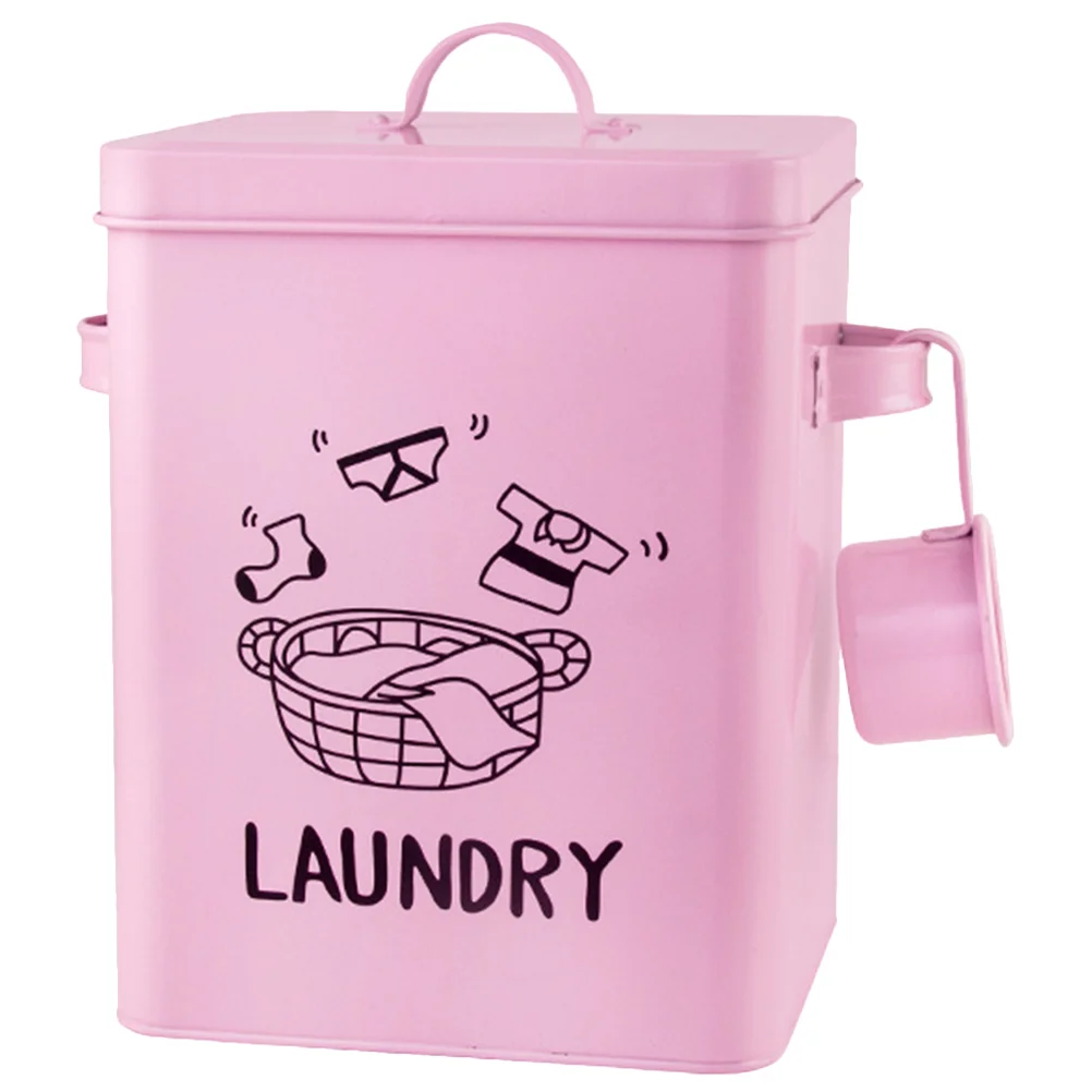 

Laundry Detergent Storage Box Bucket Soap Dispenser Metal Washing Powder with Scoop Holder Wrought Iron Container Bin