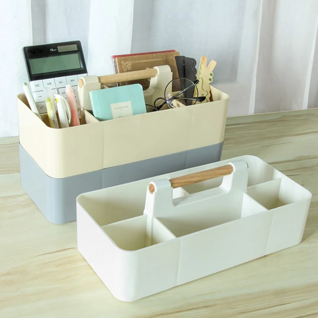 Portable Storage Box with Wooden Handle and Divided Compartments Waterproof  Storage Basket Organizer for College Desk Bathroom - AliExpress