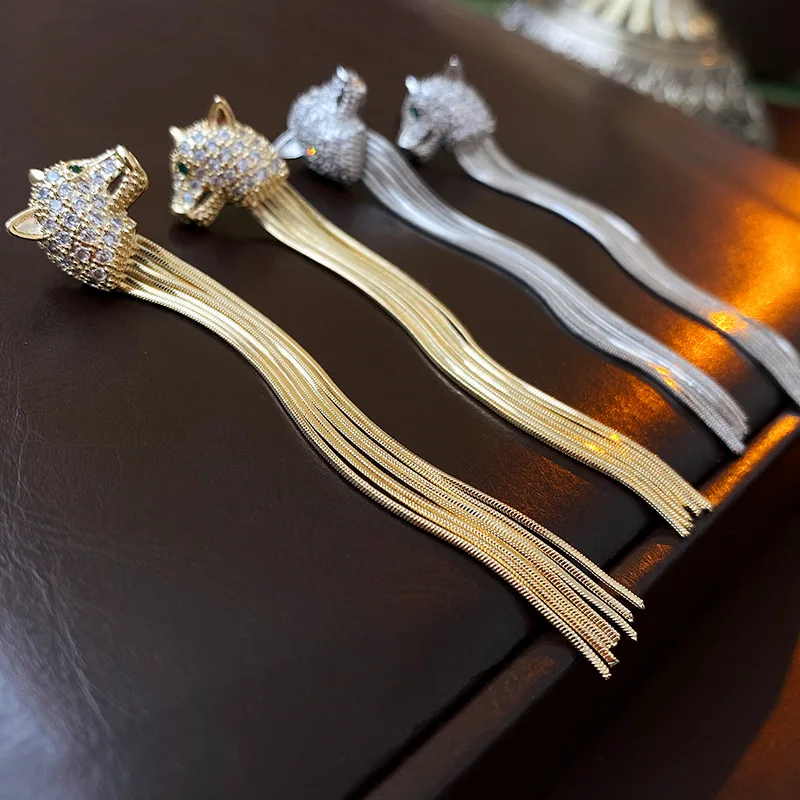 Bilincolor Zircon Fox Head Tassel Earrings