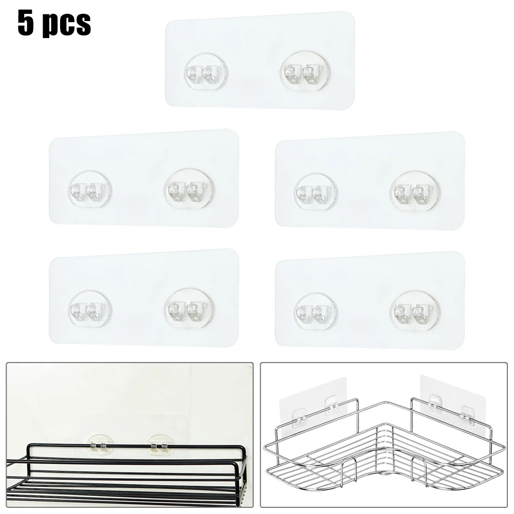 5pcs Durable Waterproof Transparent Wall Shelf Sticker Rack Dustproof Waterproof Sticking Hook Househosy Kitchen Decor