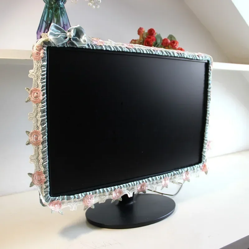 17-30INCH Lace Fabric Door Curtain TV Circle Can Be Flipped Dust Cover Monitor Screen Home Decorations Dust Cover With Elastic