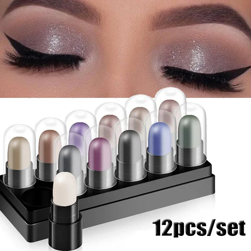 Highlighter Glitter Eyeshadow Pencil Long Lasting Glitter Shimmer Eye Shadow Stick Pen Women Eyes Cosmetic Makeup Tool 12Pcs/Set eye shadow eyeshadow stick eye shadow stick glitter makeup accessories