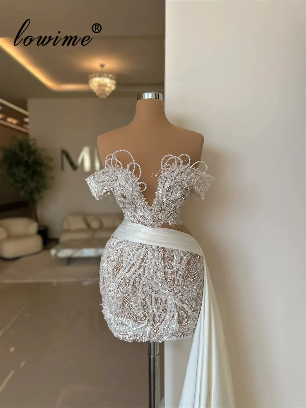 Sexy Short Mermaid Cocktail Dresses With Pearls Off Shoulder Mini Prom Dresses Vestidos De C&oacute;ctel Birthday Party