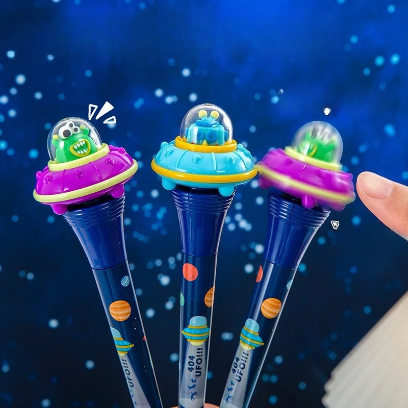 무작위로 디자인된 창의적인 UFO 모양 젤 펜 2팩, 0. 5mm 검정 잉크, 속건성, 시험 준비 중인 학생들에게 적합, 사무실 서명 장식, 파티 선물, 저널링, 빈티지 글꼴 장식, 예술적인 필기, 글쓰기 영