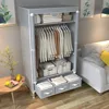 Portable Clothes Closet Rolling Door Wardrobe with Hanging Rack Non Storage Organizer 35.4 x 17.7 x 67.0 ‘’ (Gray) Wardrobes 5