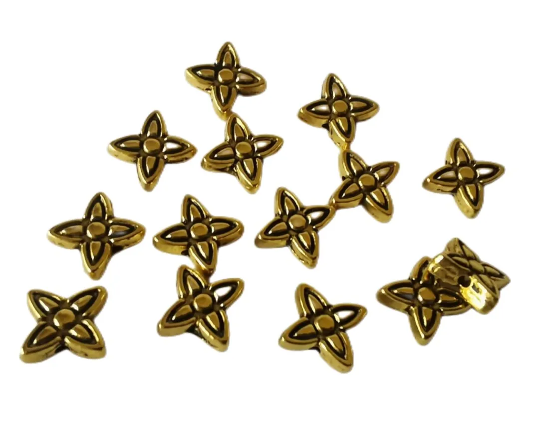 

500pcs Antiqued Silver Gold Four-leaf Flower Spacer Beads 9mm A238G For Jewelry Making